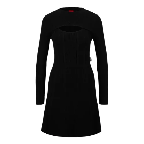 Hugo Boss , Flared Dress with Cut-out ,Black female, Sizes: