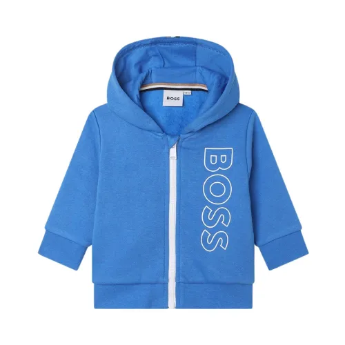 Hugo Boss , Full Zip Hoodie with Vertical Logo ,Blue male, Sizes: