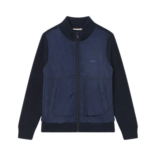 Hugo Boss , Full Zip Nylon and Wool Blend Sweater ,Blue male, Sizes: