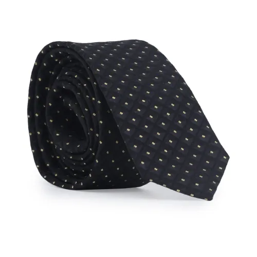 Hugo Boss , Gold Polka Dot Tie with Squares Pattern ,Black male, Sizes: ONE