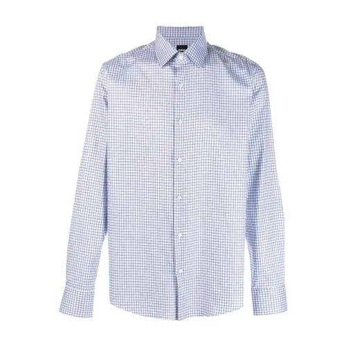 Hugo Boss , H-Joe-Kent-C1 cotton/lyocell checked shirt ,Blue male, Sizes: