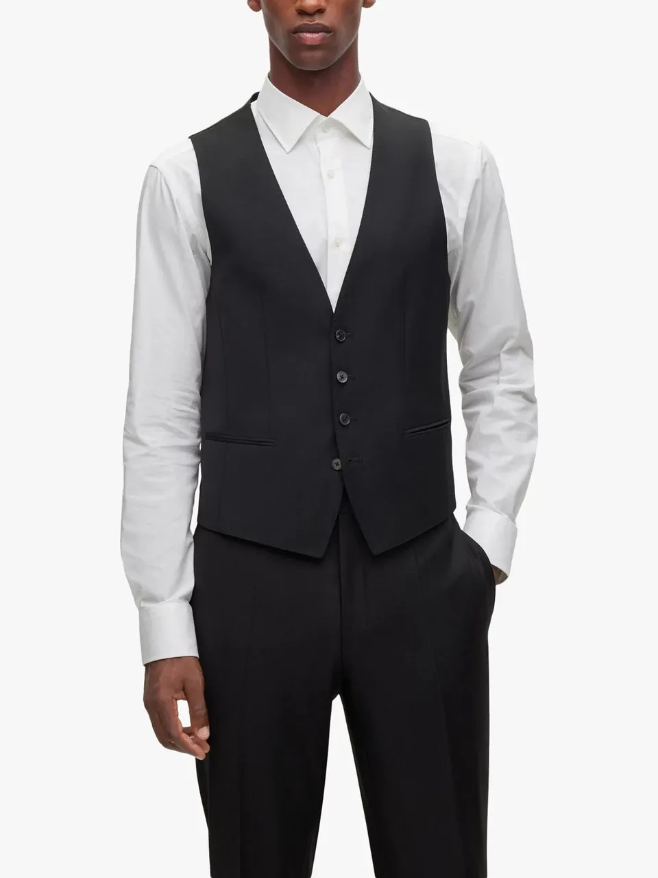 Hugo Boss Huge Wool Blend Waistcoat - Black - Male