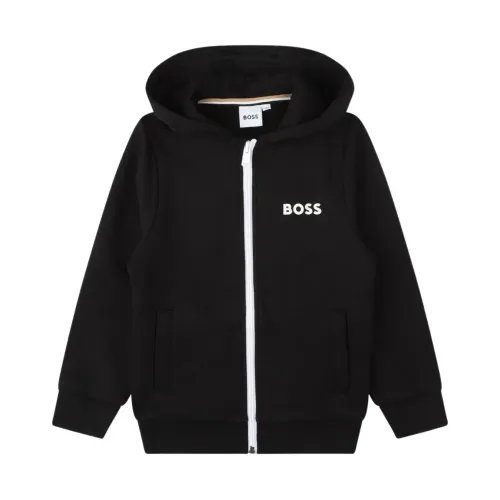 Hugo Boss , Hugo Boss felpa nera in misto cotone con cappuccio bambino|Black cotton blend boy Hugo Boss hoodie ,Black unisex, Sizes: