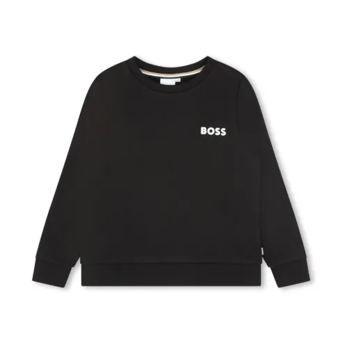 Hugo Boss , Hugo Boss felpa nero in misto cotone bambino|Black cotton blend boy Hugo Boss sweatshirt ,Black male, Sizes: