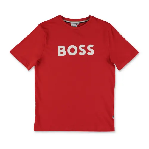 Hugo Boss , Hugo Boss t-shirt rossa in jersey di cotone bambino|Red cotton jersey boy Hugo Boss t-shirt ,Red unisex, Sizes:
