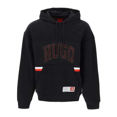 Hugo Boss , Hugo relaxed fit hoodie sweatshirt with ,Black male, Sizes: