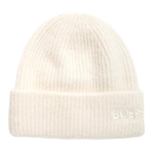 Hugo Boss , Ivory Wool Logo Beret for Men ,White unisex, Sizes: ONE