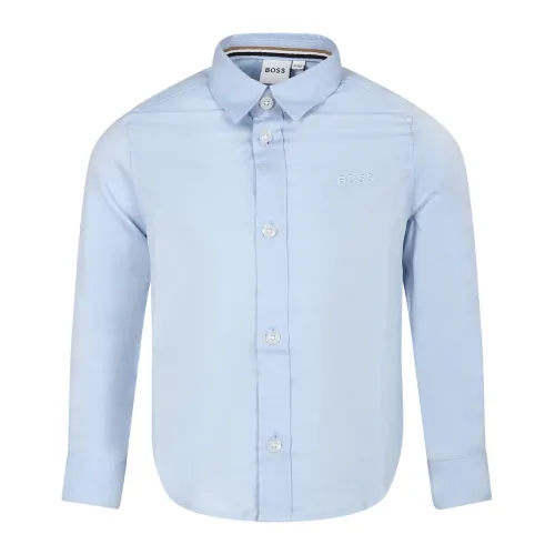 Hugo Boss , Light Blue Cotton Shirt with Logo Details ,Blue male, Sizes: