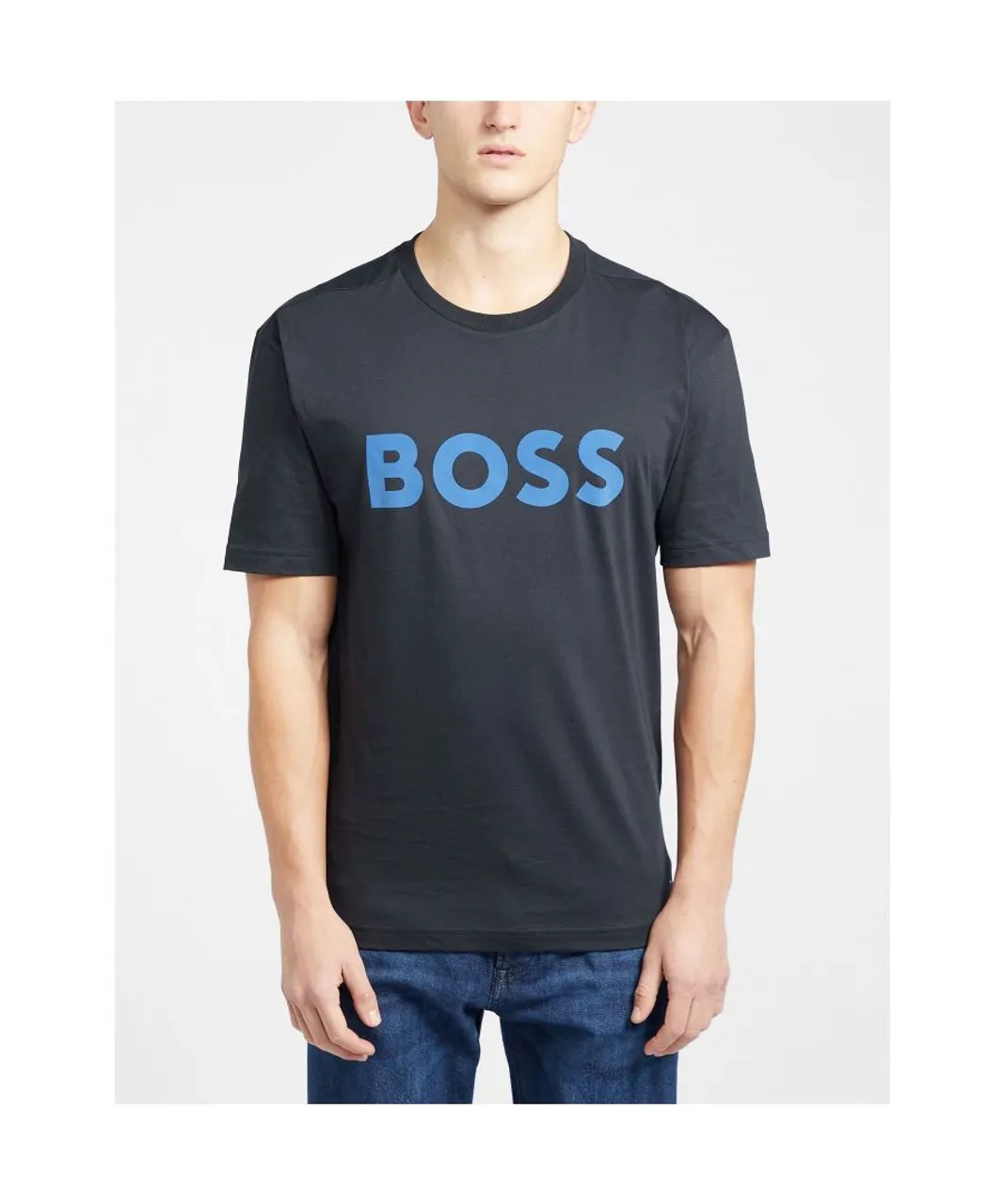 Hugo Boss Mens Cotton-Jersey Tee1 Logo Print T-Shirt in Navy