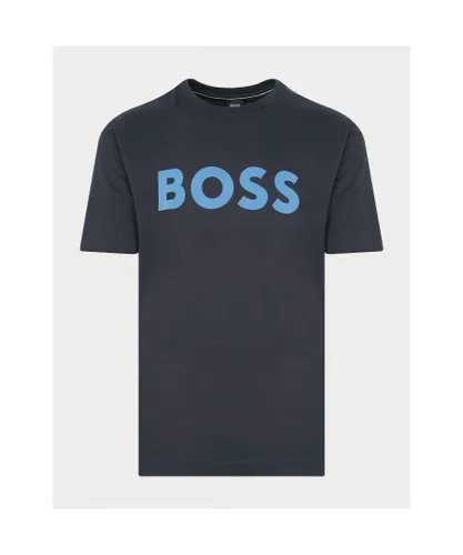 Hugo Boss Mens Cotton-Jersey Tee1 Logo Print T-Shirt in Navy