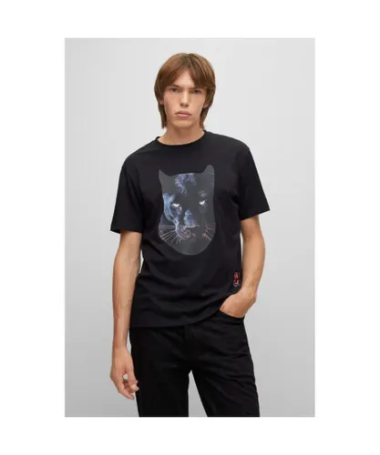Hugo Boss Mens Deetah Panther Print T-Shirt in Black Cotton