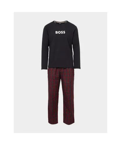 Hugo Boss Mens Easy Long Set Pyjama Jop in Red - Black Cotton