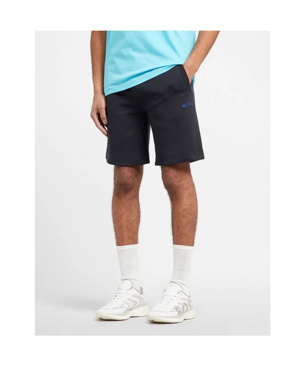 Hugo Boss Mens Headlo Embroided Logo Shorts in Navy Cotton