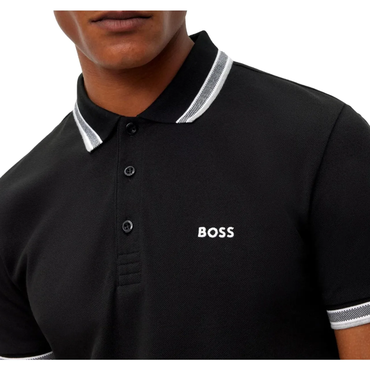Hugo Boss , Men`s Polo with Details and Contrast Logo Model 50469055 Paddy Color Black ,Black male, Sizes: