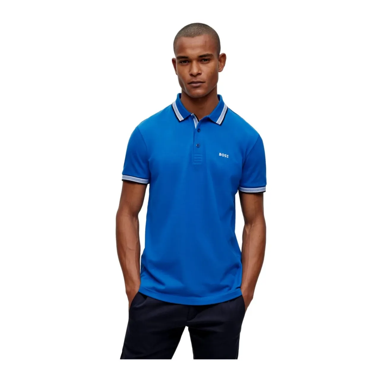 Hugo Boss , Men`s Polo with Details and Contrast Logo Model 50469055 Paddy Color Blue ,Blue male, Sizes: