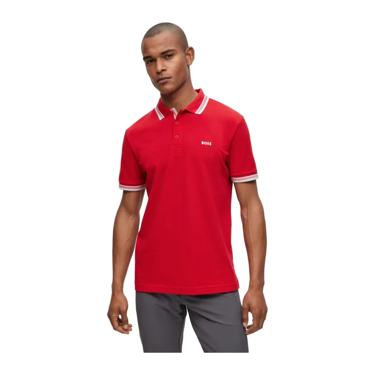 Hugo Boss , Men`s Polo with Details and Contrast Logo Model 50469055 Paddy Color Red ,Red male, Sizes: