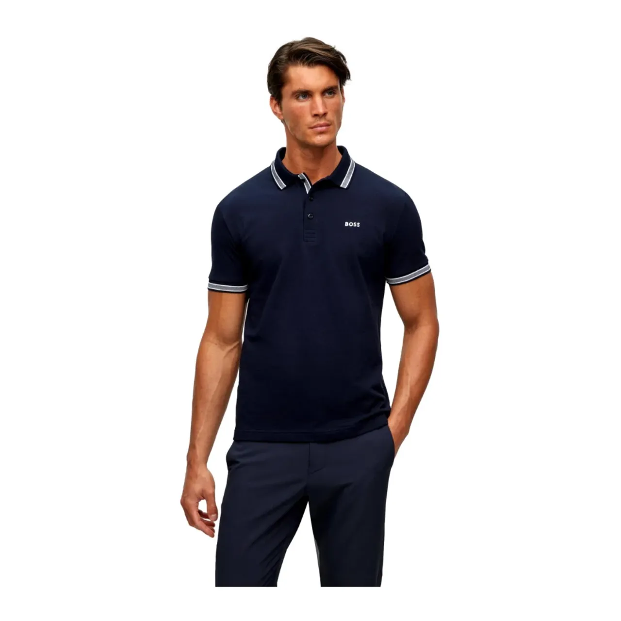 Hugo Boss , Men`s Polo with Details and Contrast Logo Model 50469055 Paddy Dark Blue Color ,Blue male, Sizes: