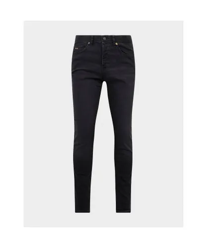 Hugo Boss Mens Taber Tapered-Fit Jeans in Black Cotton