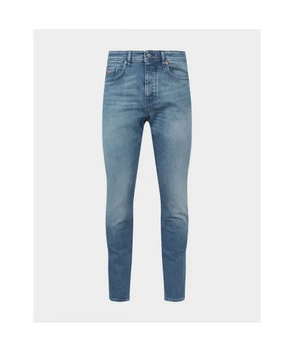 Hugo Boss Mens Taber Tapered-Fit Jeans in Blue Cotton