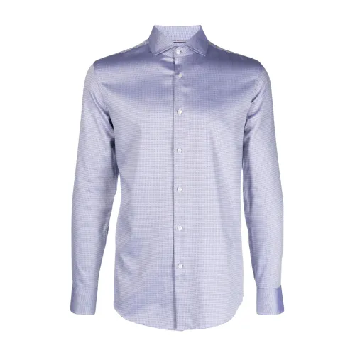 Hugo Boss , Micro-Pattern Shirt with Kent Collar ,Blue male, Sizes: