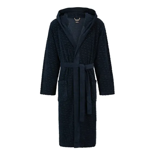 Hugo Boss , Monogram-pattern Dressing Gown ,Blue male, Sizes: