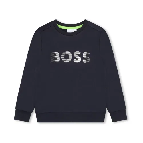 Hugo Boss , Navy Blue Cotton Blend Boy Sweatshirt ,Blue male, Sizes: