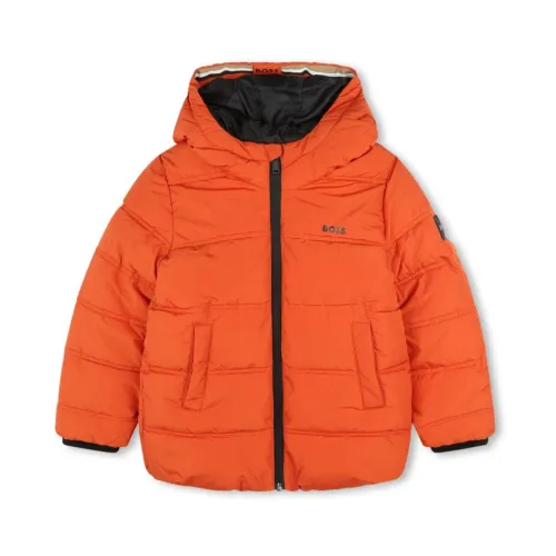 Hugo Boss , Orange Nylon Padded Jacket with Hood for Boys ,Orange male, Sizes: