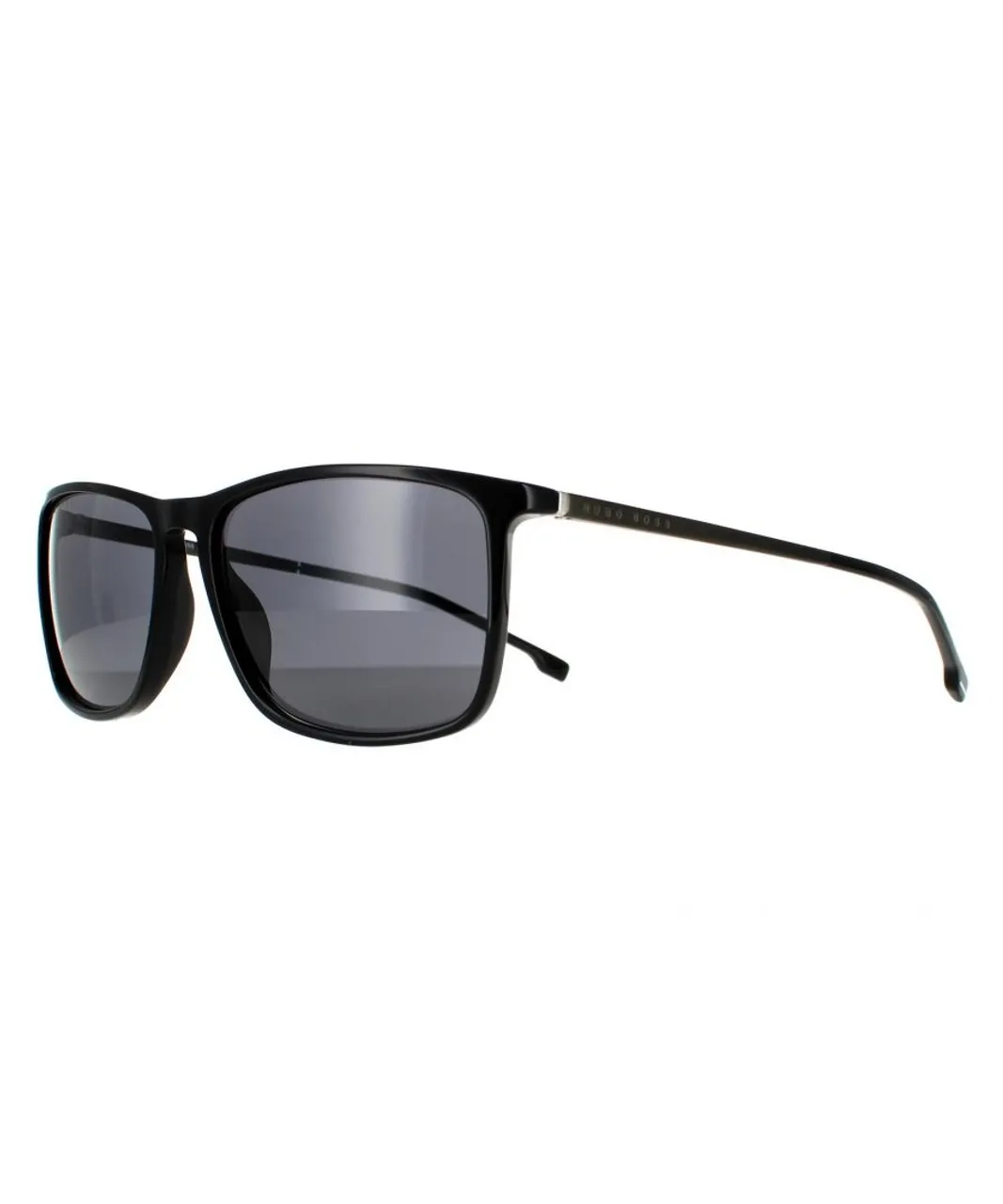Hugo Boss Rectangle Mens Black Grey Polarized Sunglasses - One