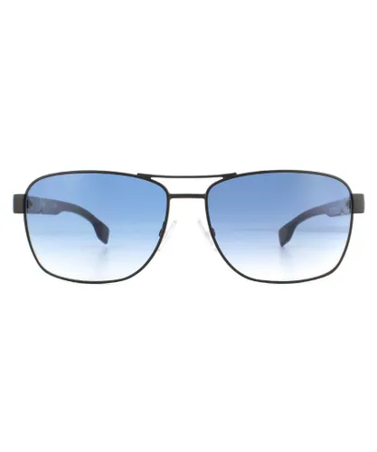 Hugo Boss Rectangle Mens Matte Black Blue Gradient Sunglasses Metal - One