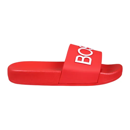 Hugo Boss , Red Rubber Slippers with Logo ,Red unisex, Sizes: