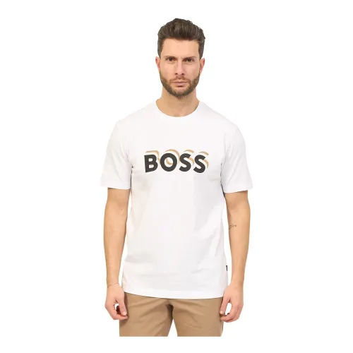 Hugo Boss , Regular Fit Cotton T-Shirt with Rubber Logo ,White male, Sizes: