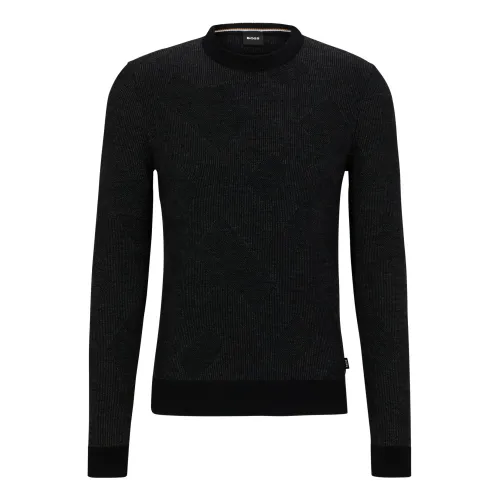 Hugo Boss , Regular Fit Sweater with Monogram Jacquard ,Black male, Sizes: