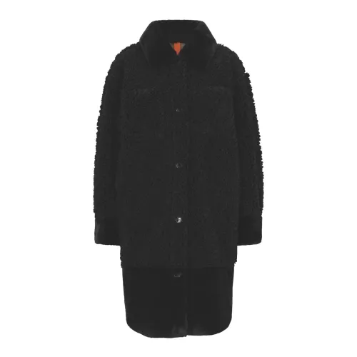 Hugo Boss , Relaxed Fit Plush Coat in Black ,Black female, Sizes:
