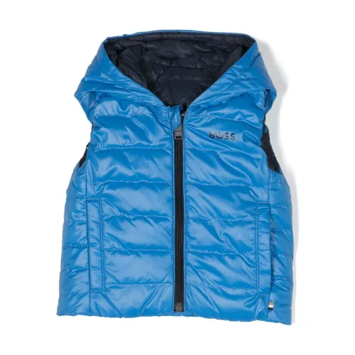 Hugo Boss , Reversible nylon baby boy Hugo Boss hooded vest ,Blue male, Sizes: