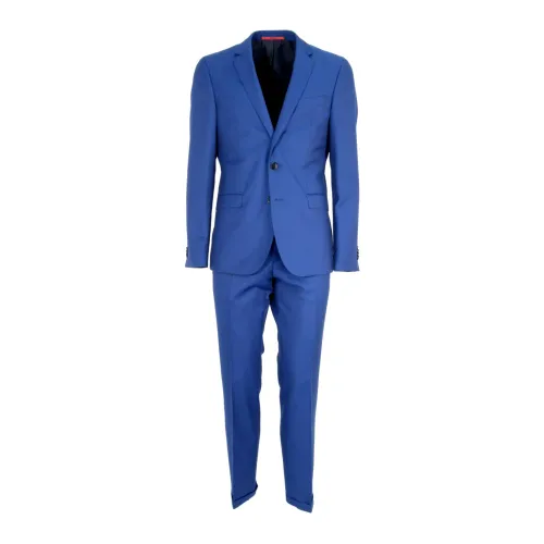 Hugo Boss , Slim Fit Blue Wool Suit with Classic Lapels ,Blue male, Sizes: ONE