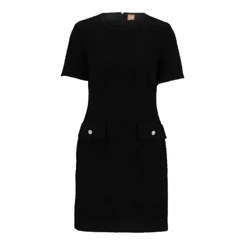 Hugo Boss , Slim-Fit Tweed Dress with Buttoned Pockets ,Black female, Sizes: