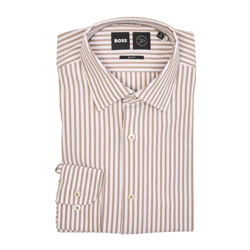 Hugo Boss , Striped Long Sleeve Slim Fit Shirt ,Beige male, Sizes: