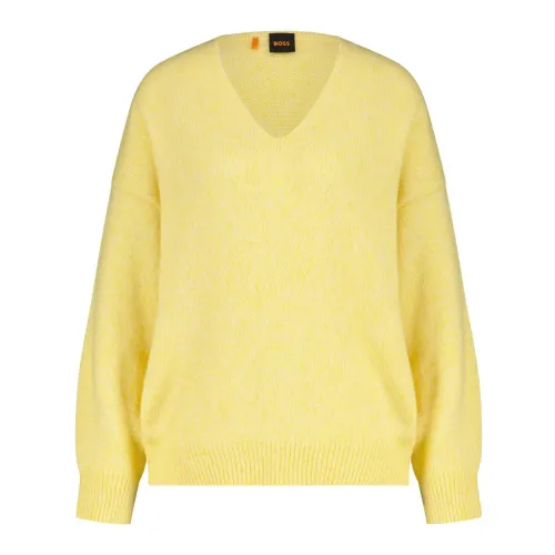 Hugo Boss , V-neck Knitwear ,Yellow female, Sizes: