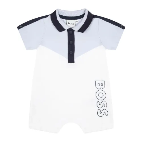 Hugo Boss , White Cotton Romper with Logo ,White male, Sizes:
