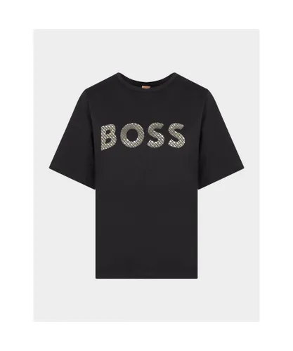 Hugo Boss Womenss Monogram Logo Print T-Shirt in Black Cotton
