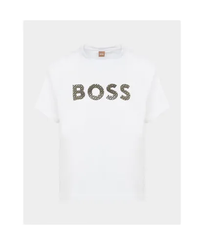 Hugo Boss Womenss Monogram Logo Print T-Shirt in White Cotton