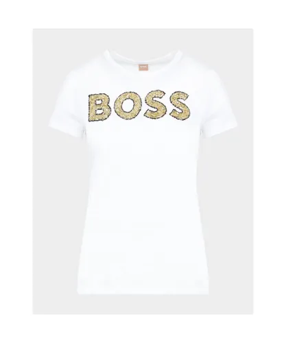 Hugo Boss Womenss Sequin Logo T-Shirt in White Cotton