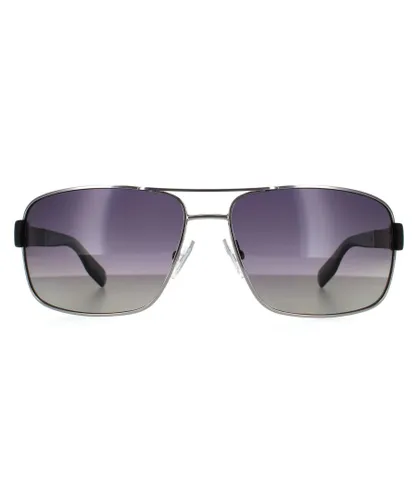 Hugo Boss Wrap Mens Ruthenium Grey Gradient Polarized Sunglasses Metal