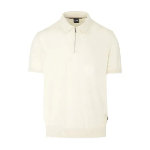 Hugo Boss , Zip-Up Linen-Blend Polo Shirt ,White male, Sizes: