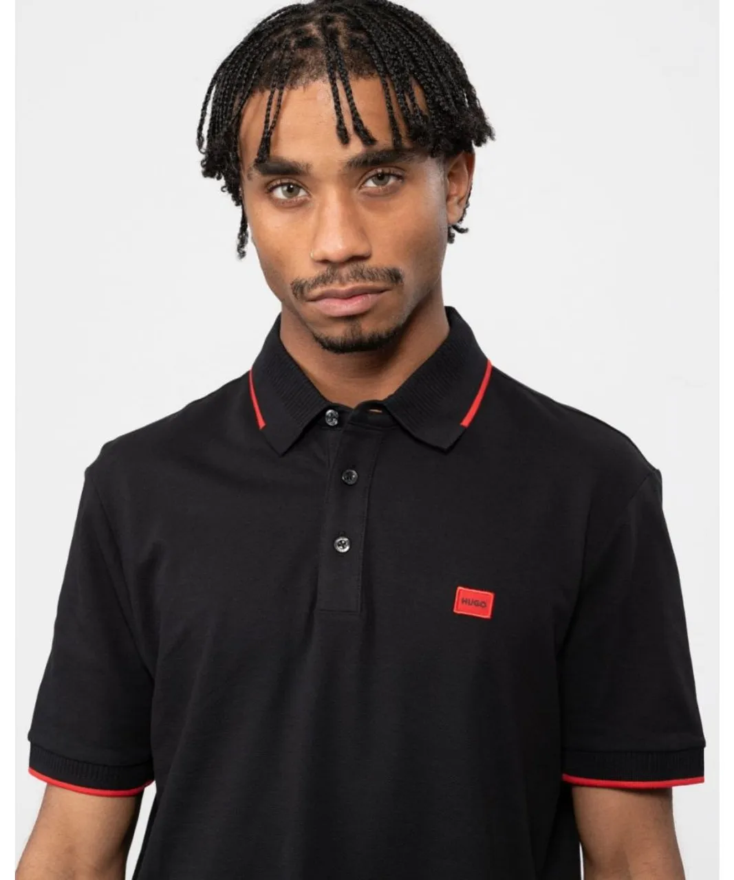 Hugo Deresino232 Mens Tipped Polo Shirt With Logo Label - Black