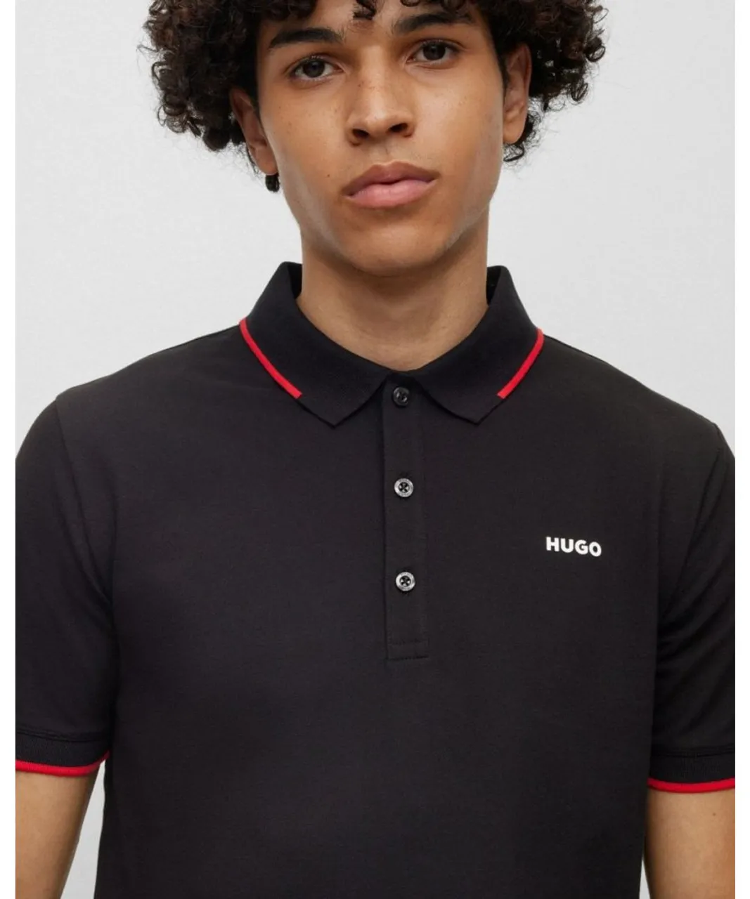 Hugo Dinoso222 Mens Stretch Cotton Slim-Fit Polo with Printed Logo - Black
