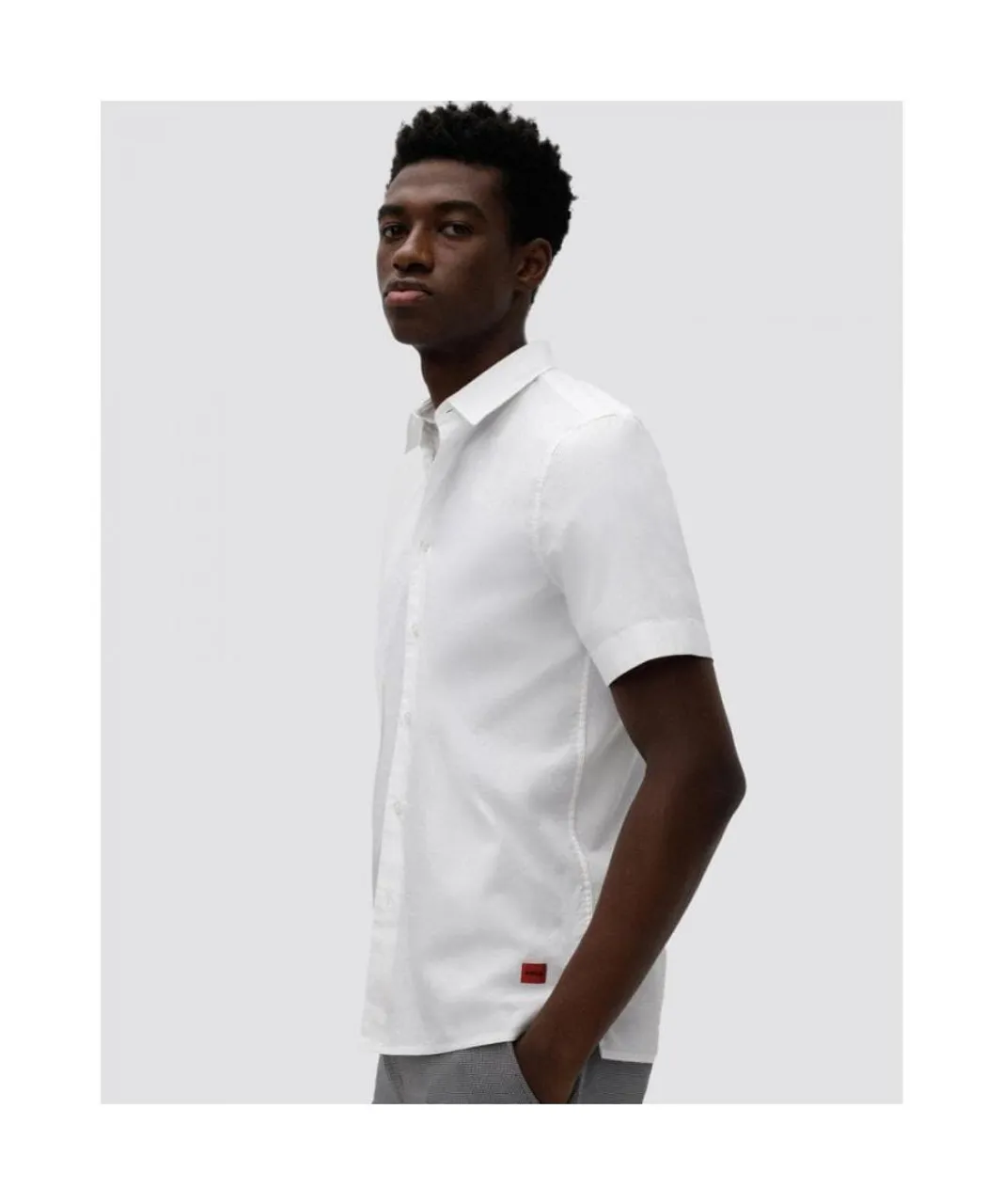 Hugo Ebor Relaxed Fit Mens Stretch Cotton Shirt - White