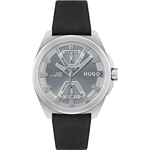 Hugo Gents HUGO #EXPOSE Black Leather Strap Watch - Black