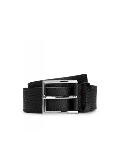Hugo Giaspo Mens Grained-Leather Belt With Logo-Stamped Keeper - Black
