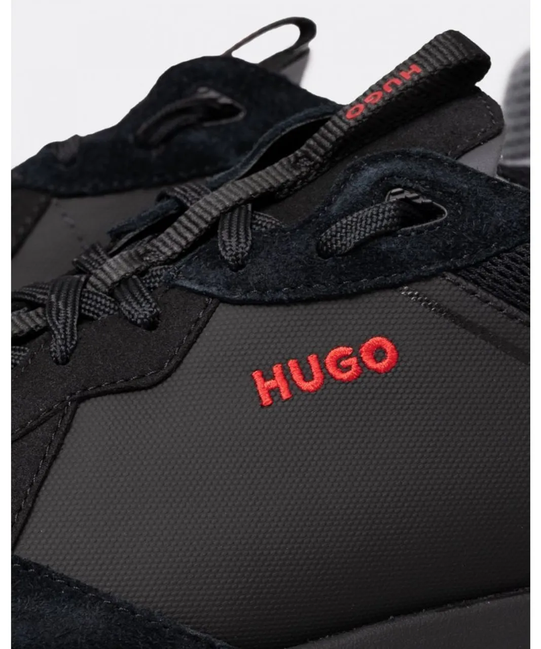 Hugo Kane Runn Mens Mixed-Material Trainers with Suede and Coated Canvas - Black